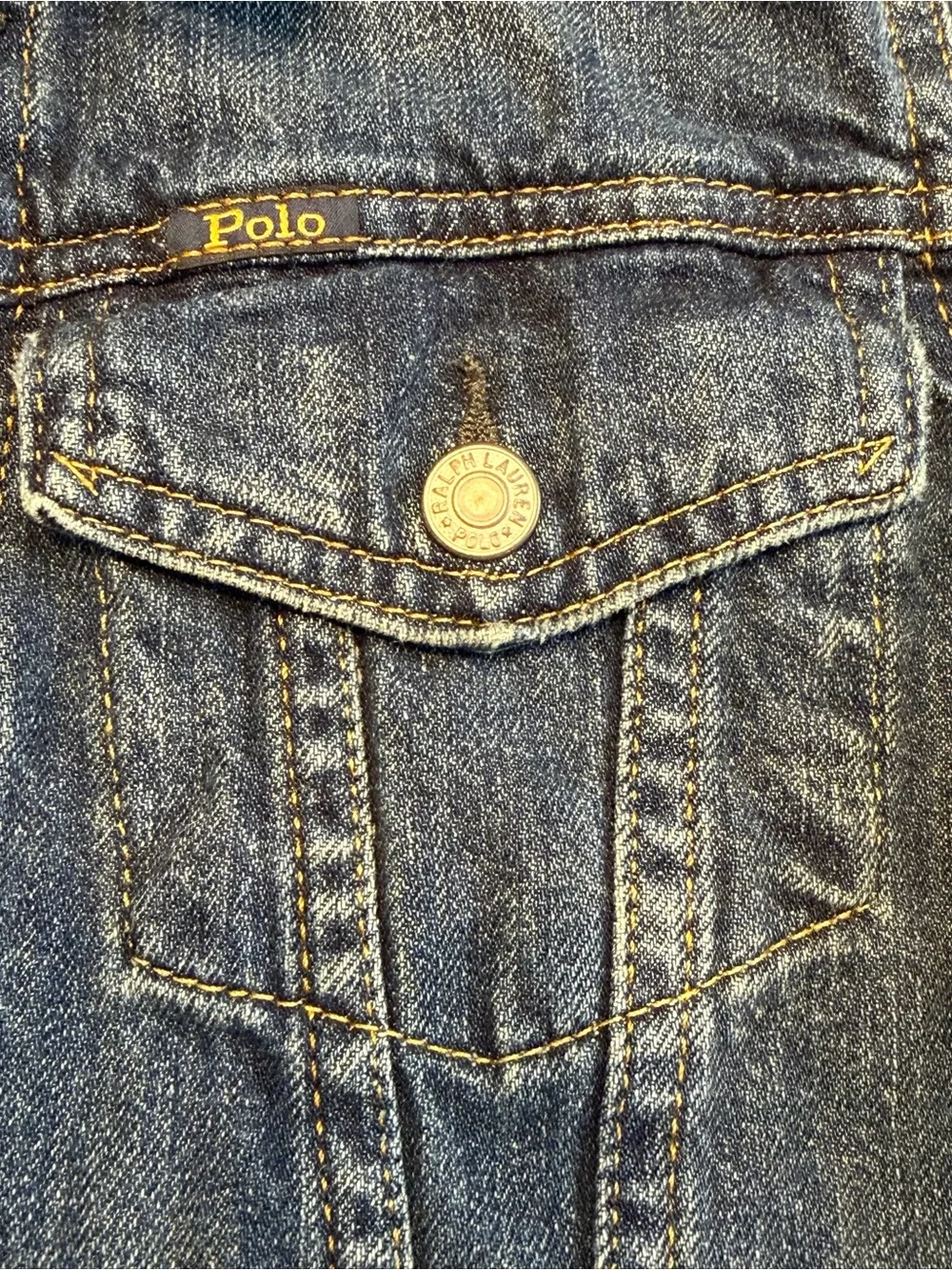 Polo Ralph Lauren Denim Trucker Jacket Kids Size 7 American Flag Patch Logo Snap